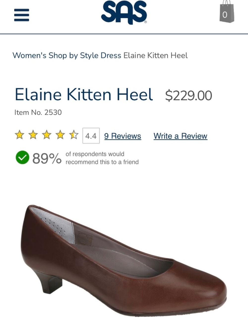 SAS Elaine Kitten Heel 9WW Brown
